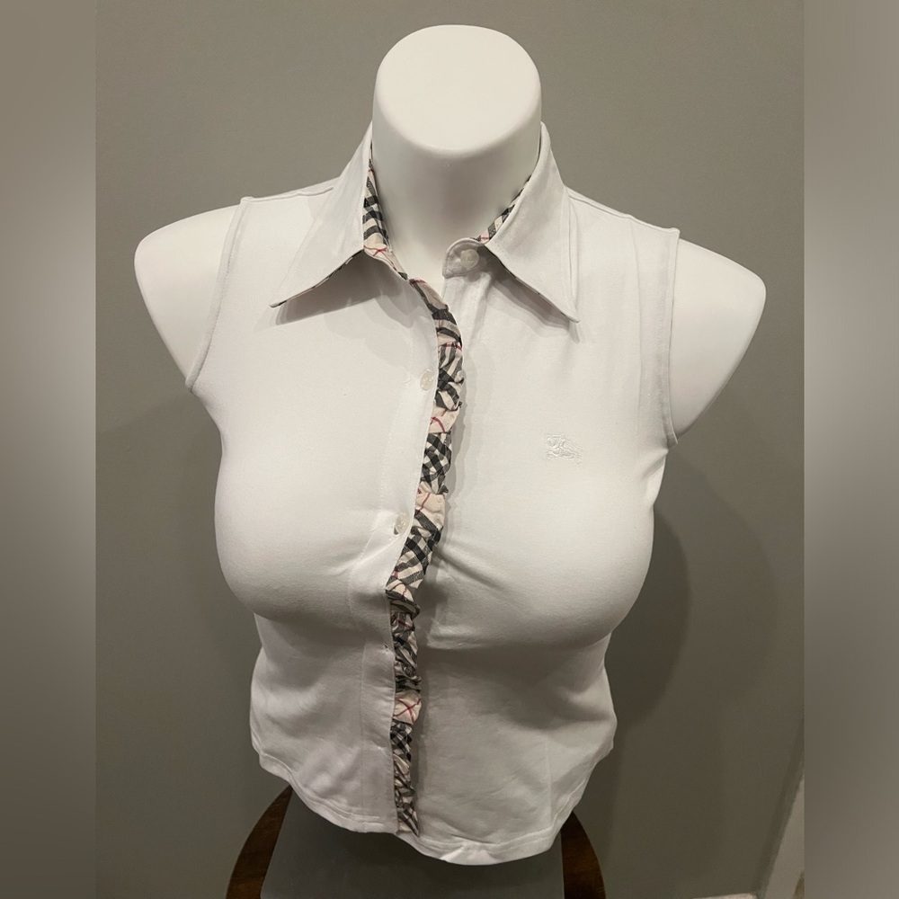 BURBERRY WOMEN'S WHITE 100% COTTON BUTTON DOWN SLEEVELESS SHIRT SIZE MEDIUM